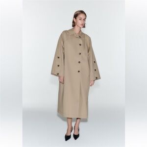 Zara Oversized Beige Trench Coat with Button Detail